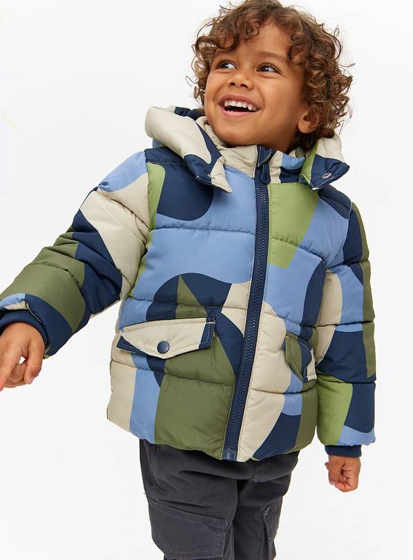 Cream Geometric Print Puffer Coat 1-2 years